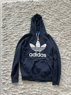 adidas Navy Crewneck Hoodie with White Trefoil